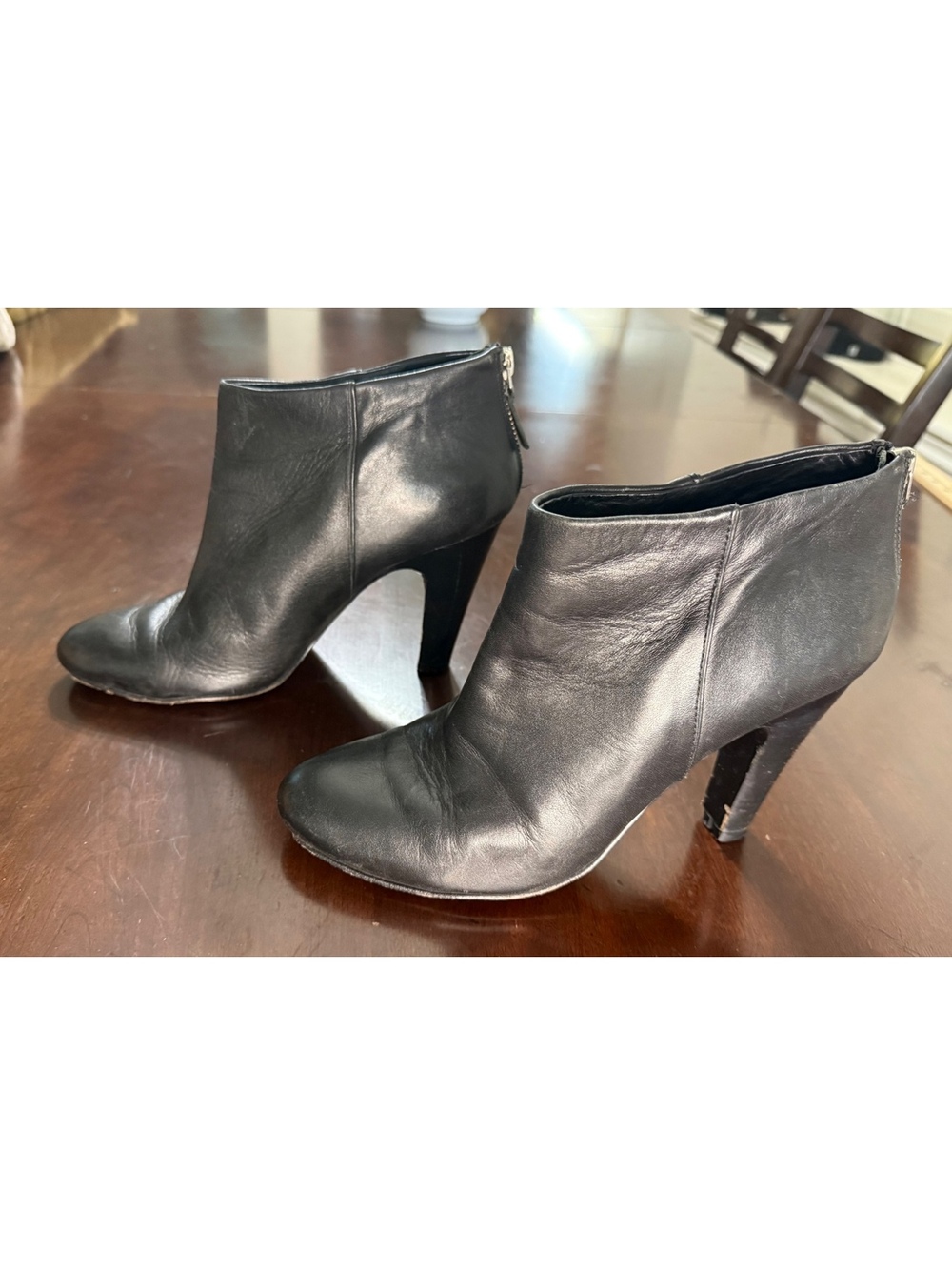 Massimo Dutti Black Leather Heeled Ankle Boots Booties Size 40 US 9-9.5 Zip Up